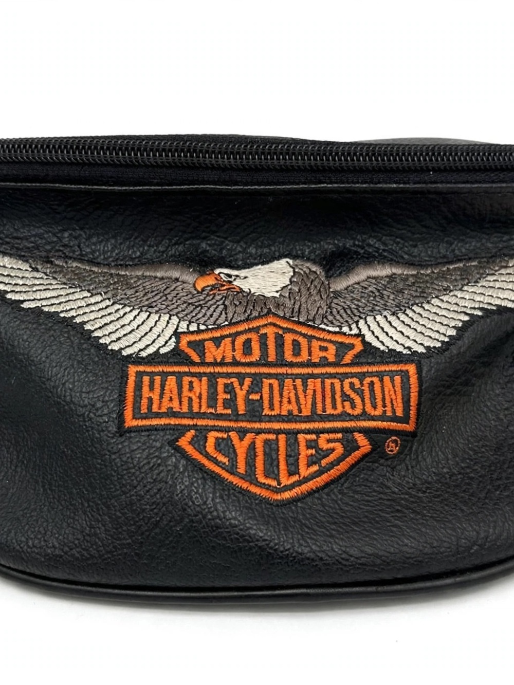 Harley Davidson Fanny Pack Black Leather Eagle Logo Vintage Like New